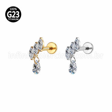 Piercing Labret Titânio Losangos Zircônia Pingente Gota