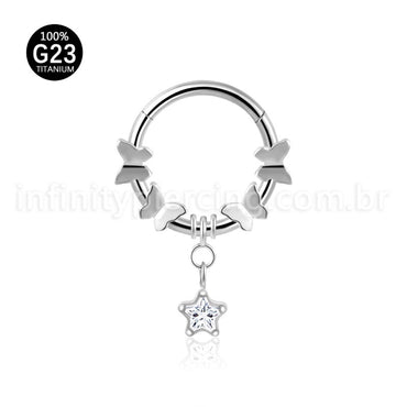 Piercing Argola Titânio Segmento Articulado Borboletas Com Pingente Estrela