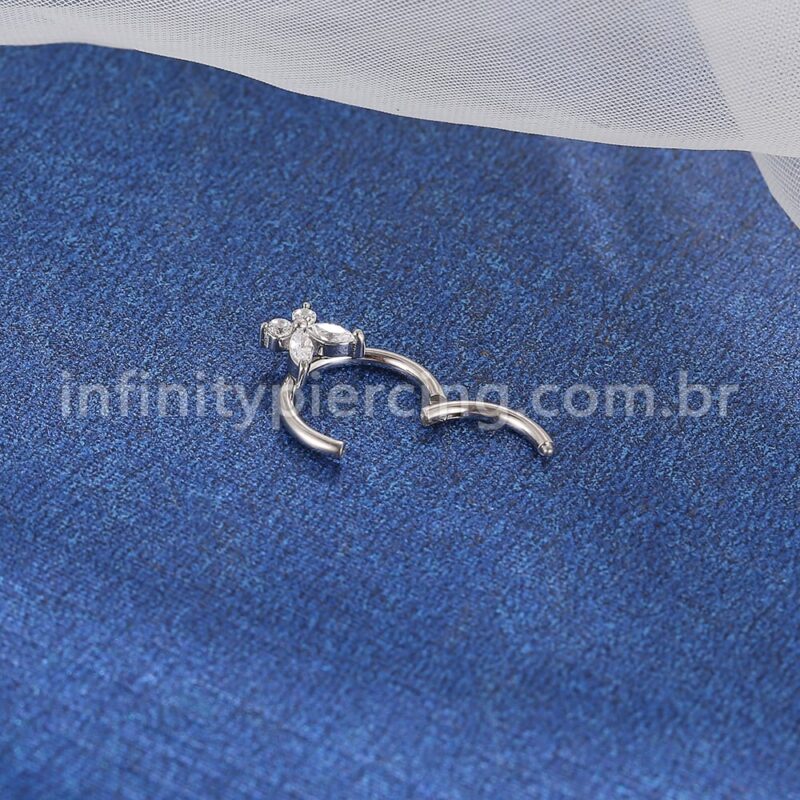 Piercing Argola Aço Cirúrgico Segmento Articulado Borboleta Zircônia Cravejada