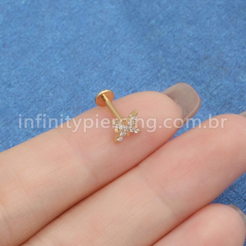 Piercing Labret Aço Cirúrgico Floco De Neve Zircônia Cravejada