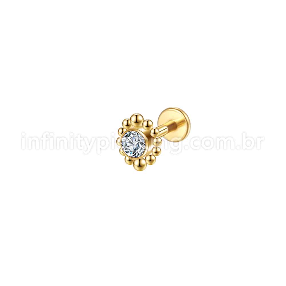 Piercing Labret Aço Cirúrgico Flor Zircônia Cravada