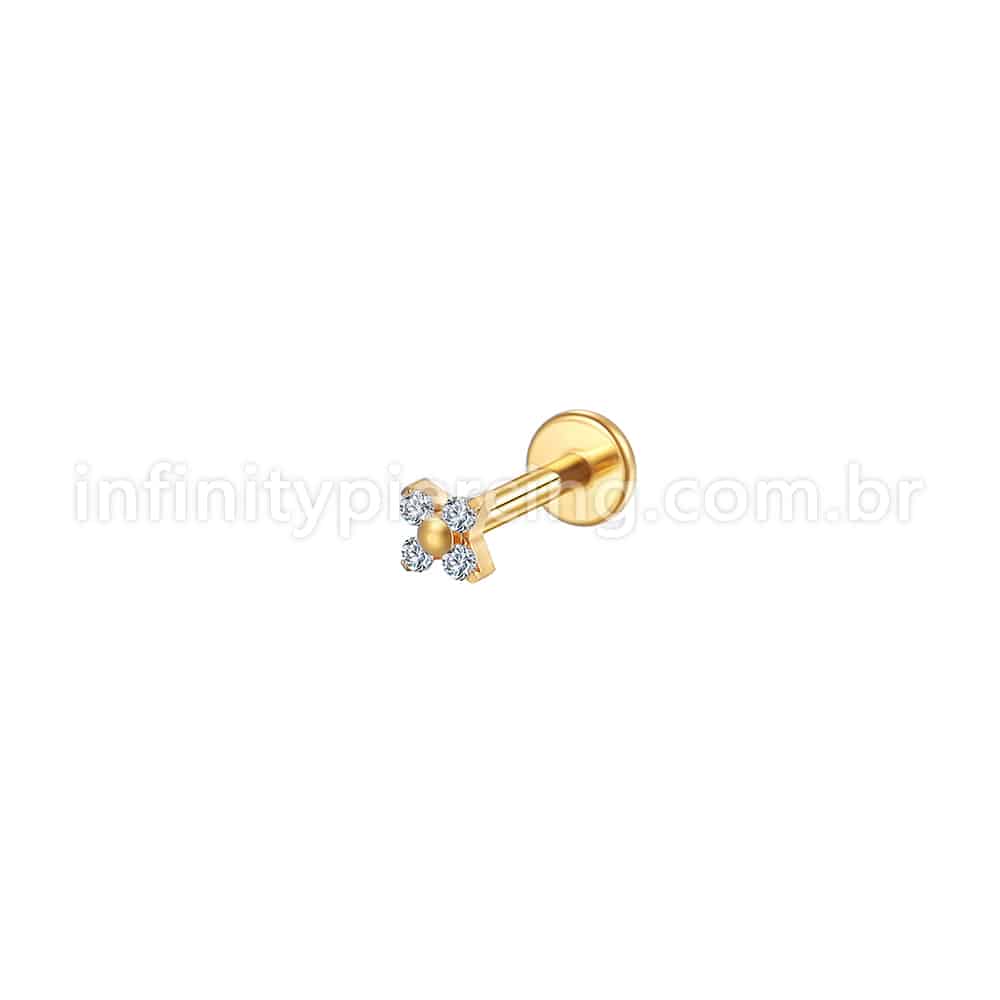 Piercing Labret Aço Cirúrgico Flor 4 Pétalas Zircônia