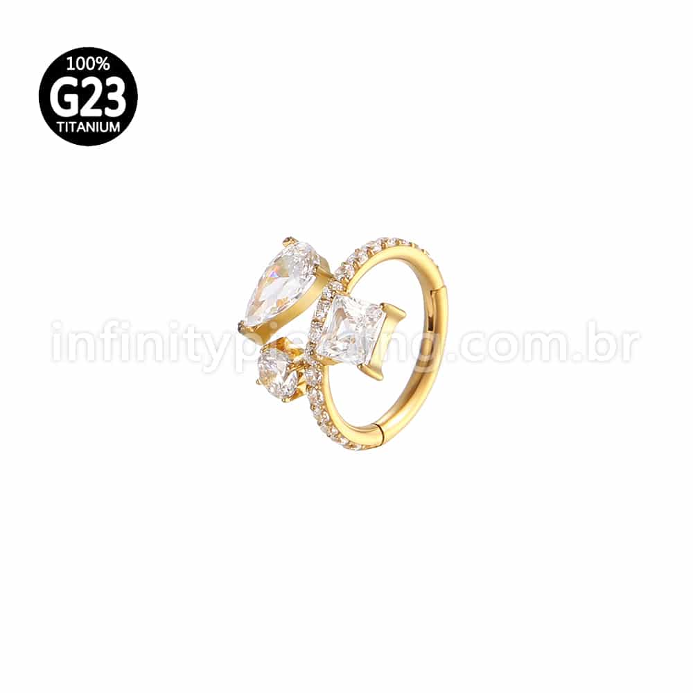 Piercing Argola Titânio Segmento Articulado Gota/Quadrado/Redondo Zircônia