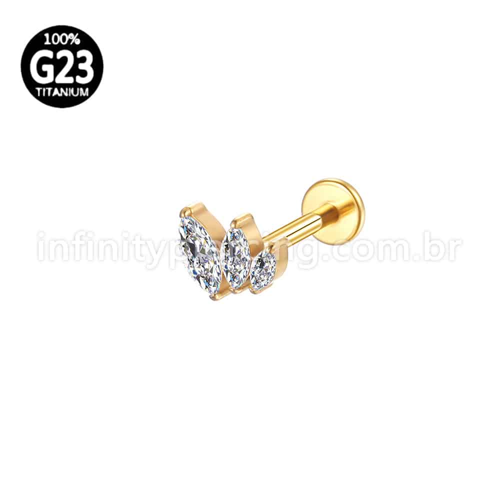 Piercing Labret Titânio Trio Folhas Zircônia