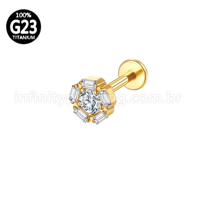 Piercing Labret Titânio Redondo Zircônia Cravejada