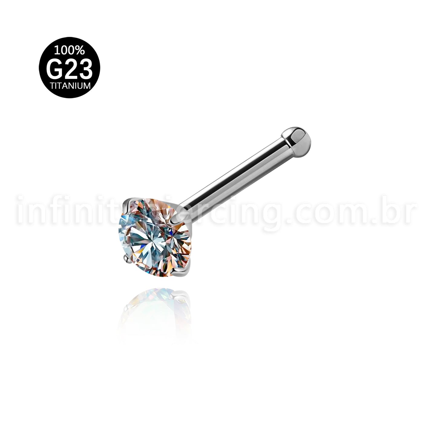 Piercing Nostril Reto Titânio Zircônia Redonda