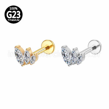Piercing Labret Titânio Trio Folhas Zircônia