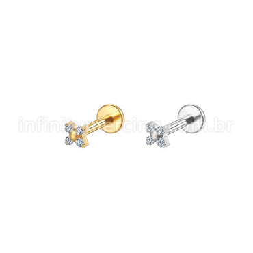 Piercing Labret Aço Cirúrgico Flor 4 Pétalas Zircônia