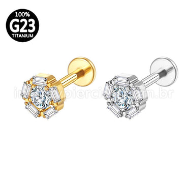 Piercing Labret Titânio Redondo Zircônia Cravejada