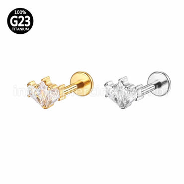 Piercing Labret Titânio Losangos 3 Pedras Zircônia
