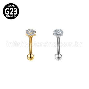 Piercing Minibarbell Curvo Titânio Flor 9 Zircônias