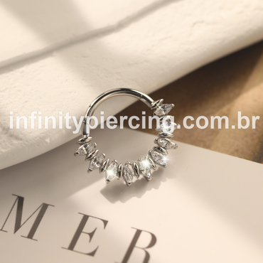 Piercing Argola Aço Cirúrgico Segmento Articulado Zircônias Oval
