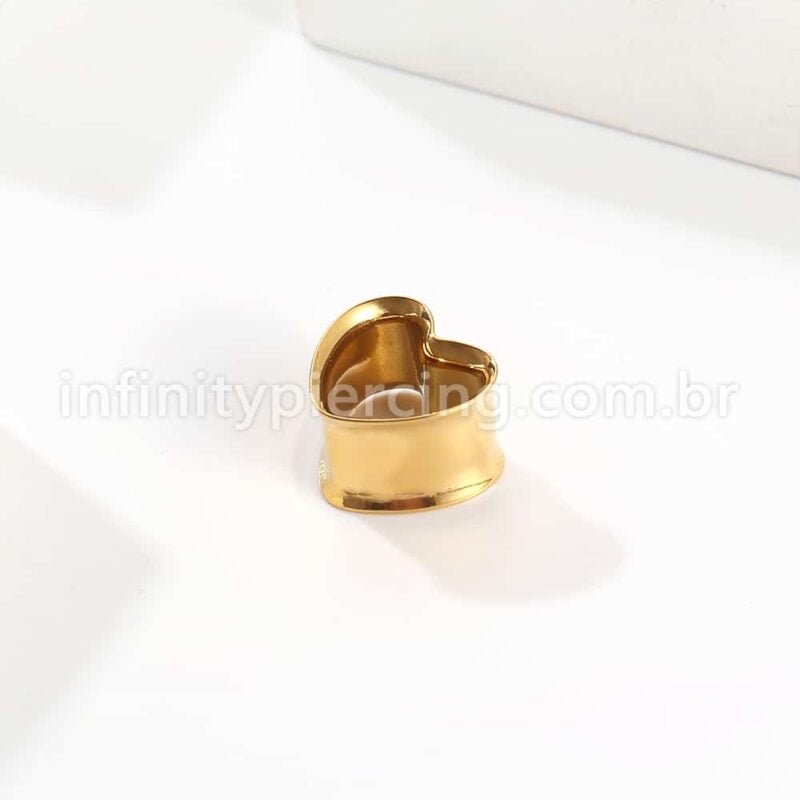 Alargador Aço Cirúrgico Gold Coração Liso