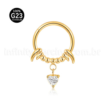 Piercing Argola Titânio Segmento Articulado Presas Com Pingente De Coração