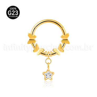Piercing Argola Titânio Segmento Articulado Borboletas Com Pingente Estrela