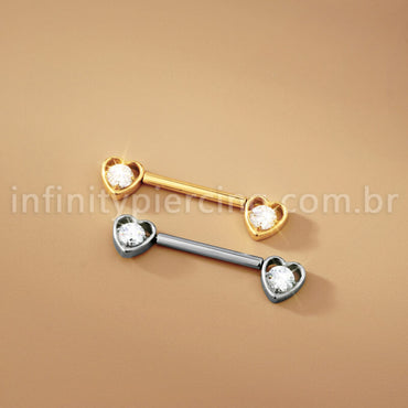 Piercing Barbell Titânio Push Pin Coração Zircônia