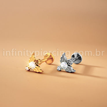 Piercing Labret Titânio Asas Zircônia Cravejada 1.2X8 10115