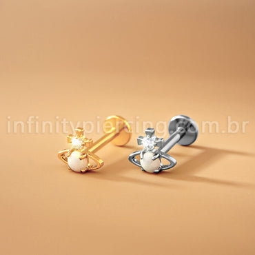 Piercing Labret Titânio Logo Orb Zircônia Cravejada