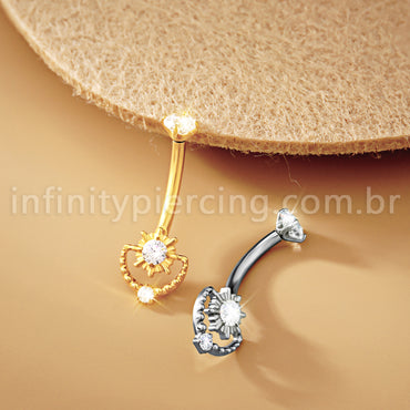 Piercing Banana Titânio Sol Detalhes Com Zircônia Cravejada