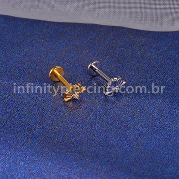 Piercing Labret Titânio Detalhado Zircônia Cravejada