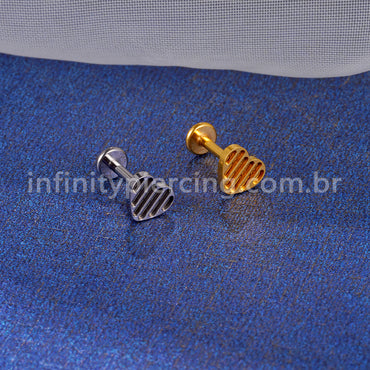 Piercing Labret Titânio Coração Listrado