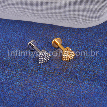 Piercing Labret Titânio Coração Detalhado