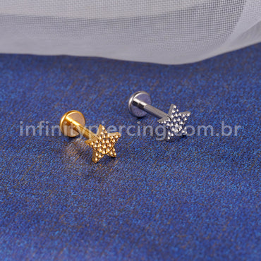 Piercing Labret Titânio Estrela Detalhado