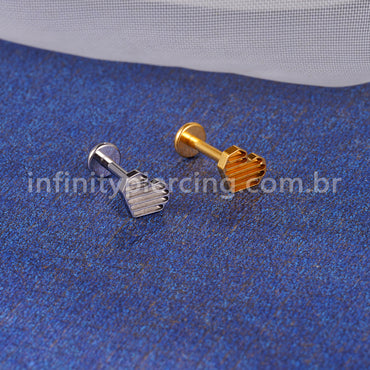 Piercing Labret Titânio Coração Listrado Diagonal