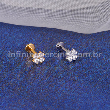 Piercing Labret Titânio Flor Zircônia Cravejada