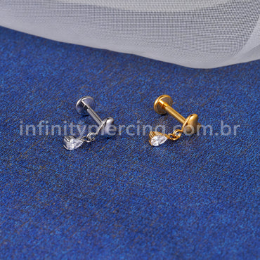 Piercing Labret Titânio Coração Pingente Zircônia Cravejada