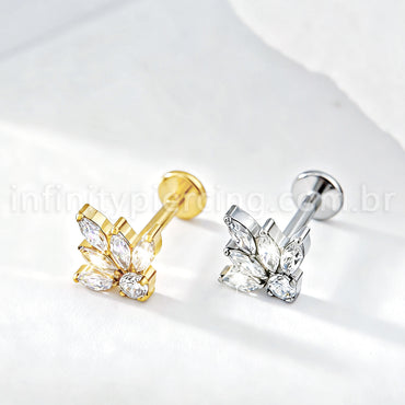 Piercing Labret Titânio Meia Flor Zircônia Cravejada