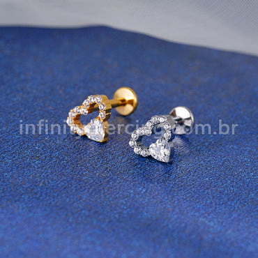 Piercing Labret Titânio Coração Zircônia Cravejada