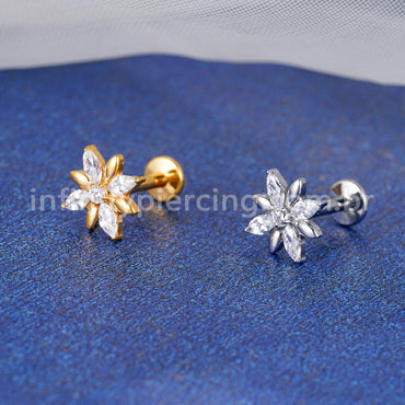 Piercing Labret Titânio Flor 5 Zircônias