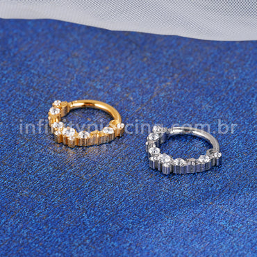 Piercing Argola Titânio Frontal Detalhes Com Zircônia