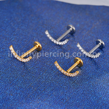 Piercing Labret Aço Cirúrgico Curvo Zircônia Cravejada