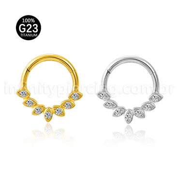 Piercing Argola Titânio Segmento Articulado Detalhes Zircônia