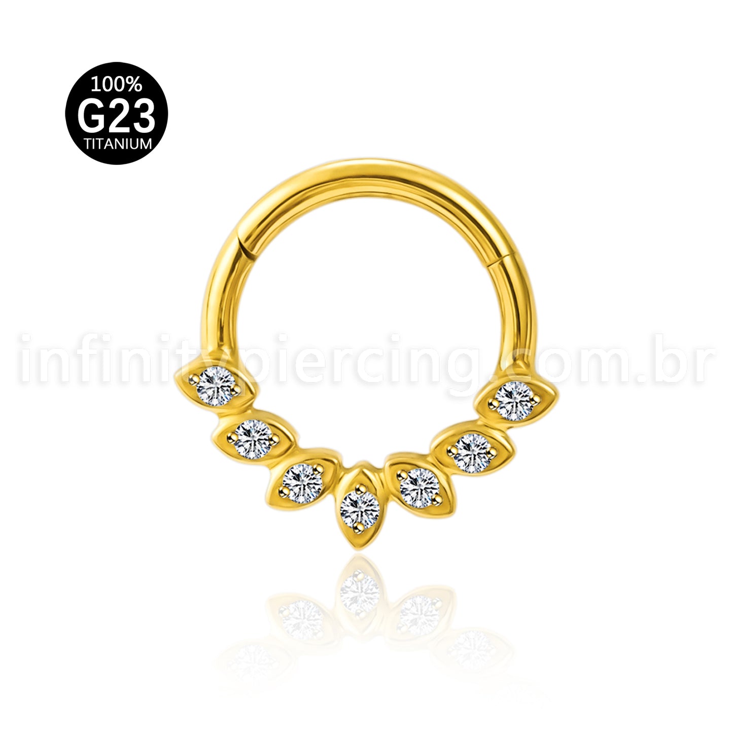Piercing Argola Titânio Segmento Articulado Detalhes Zircônia