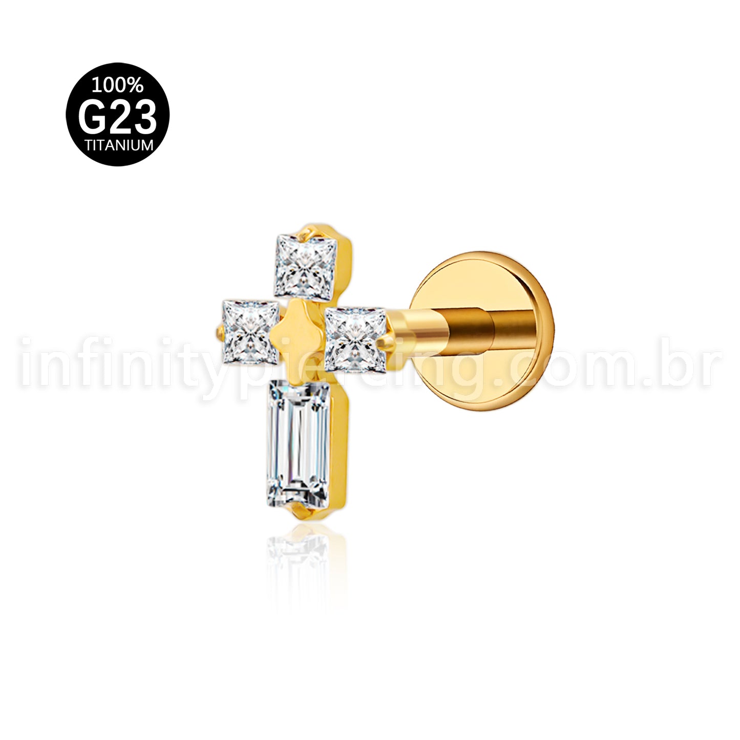 Piercing Labret Titânio Cruz Zircônia