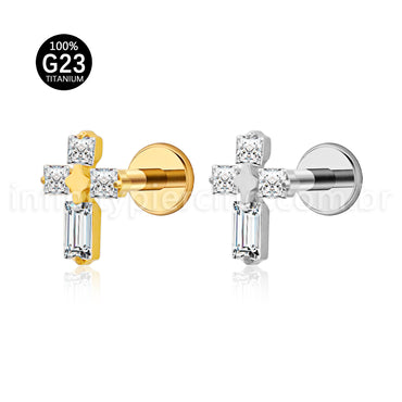 Piercing Labret Titânio Cruz Zircônia