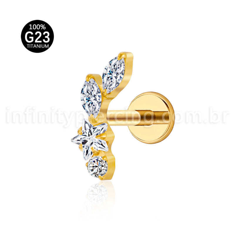Piercing Labret Mini Cluster Titânio Zircônia