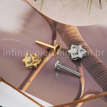 Piercing Labret Flor Titânio Zircônia Opala