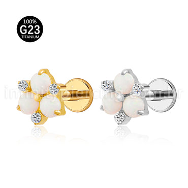 Piercing Labret Flor Titânio Zircônia Opala