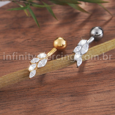 Piercing Banana Titânio Folhas Zircônia Cravejada
