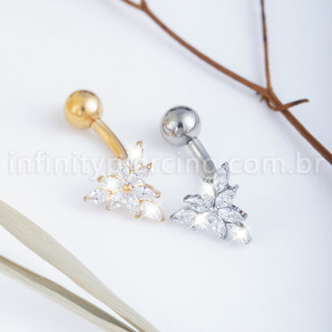 Piercing Banana Titânio Folhas Zircônia Cravejada