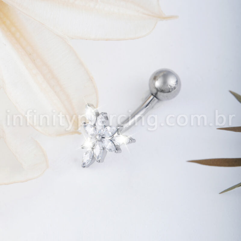 Piercing Banana Titânio Folhas Zircônia Cravejada