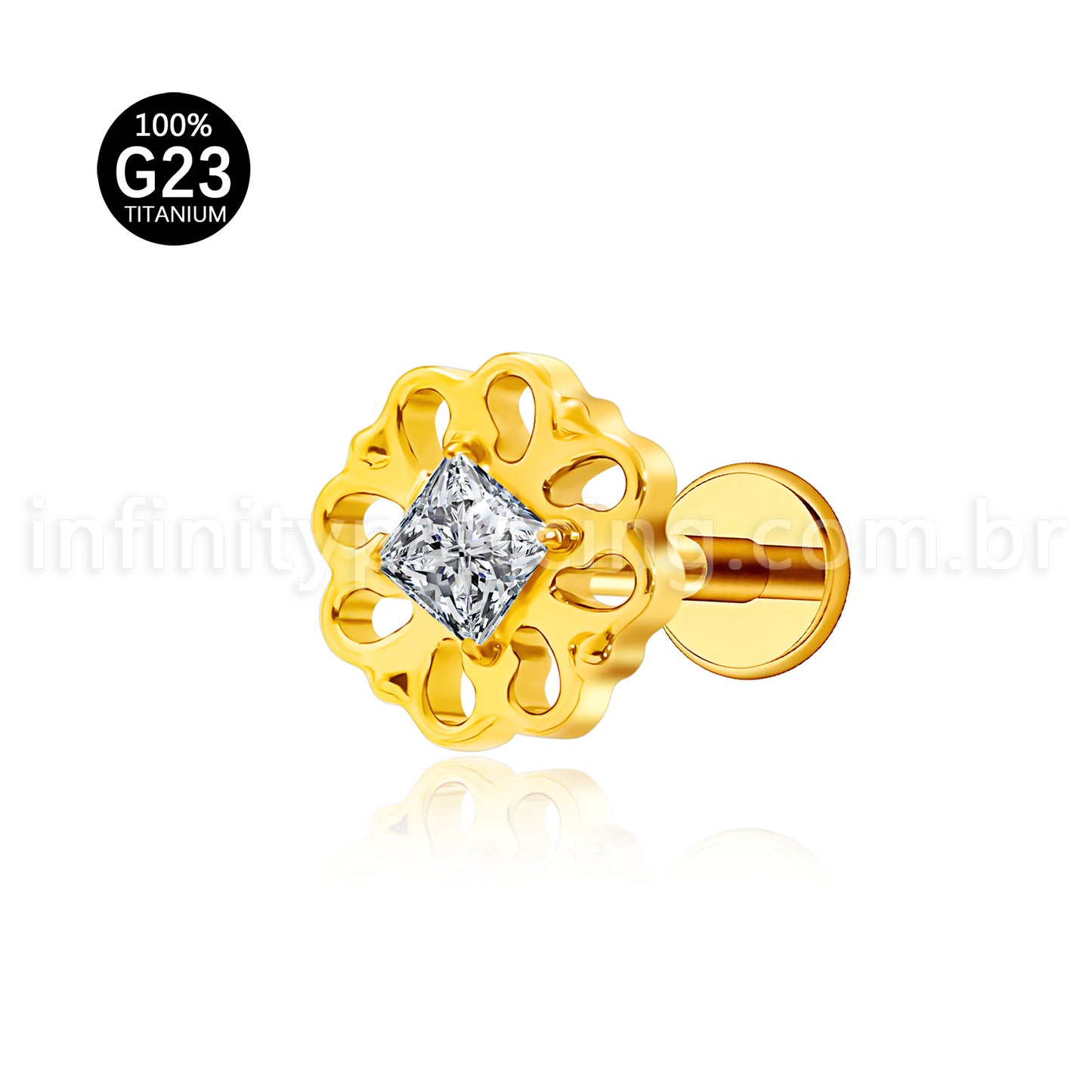 Piercing Labret Titânio Flor Com Zircônia Cravejada