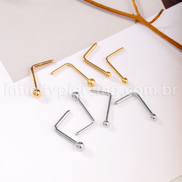 Piercing Nostril Formato L Titânio Bolinha