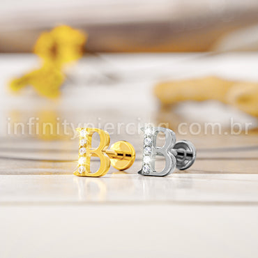 Piercing Labret Titânio Letras Com Zircônia Cravejada
