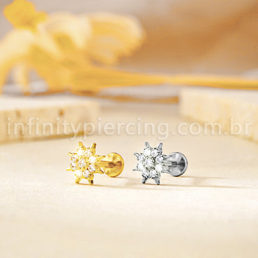 Piercing Labret Titânio Redondo Com Zircônia Cravejada