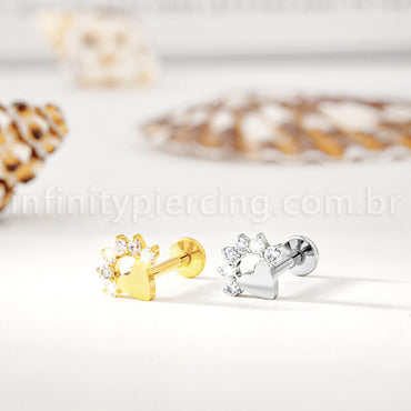 Piercing Labret Titânio Coração Com Zircônia Cravejada